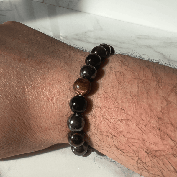 Bracelet Obsidienne Noire, Hématite et Oeil de tigre - Collection Homme Protection - Lulimylia