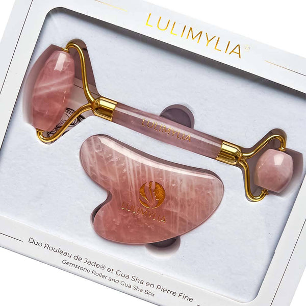 LULIMYLIA - Coffret Cadeau Duo Rouleau de Jade ® et Gua Sha anti-âge (quartz rose)